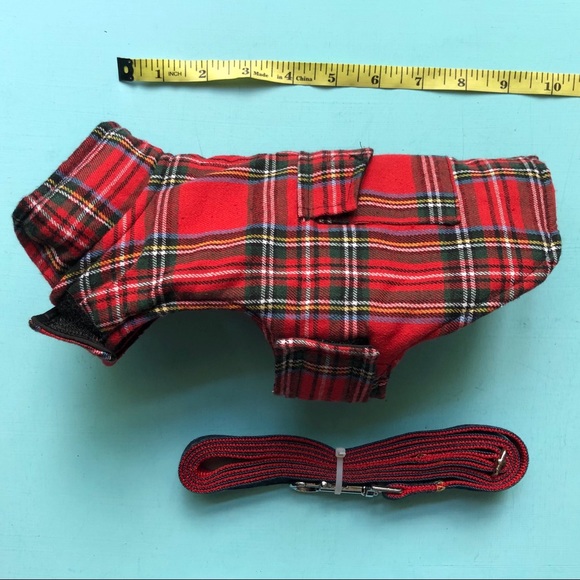 NEW REVERSIBLE Dog Coat XS Plaid Red Black + Red / Denim Leash - Picture 12 of 15